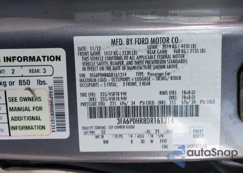 2013 Ford Fusion Se из США, поврежденный, VIN 3FA6P0HR8DR161314